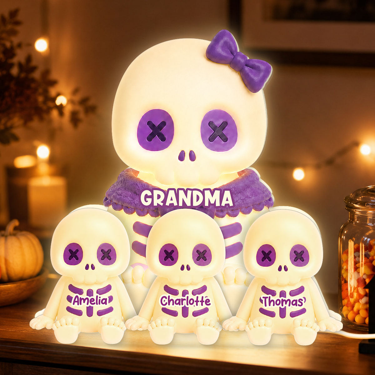Cute Skeleton Grandma Grandkids Fall Halloween Decor - Personalized Light Box - Gift For Grandmas