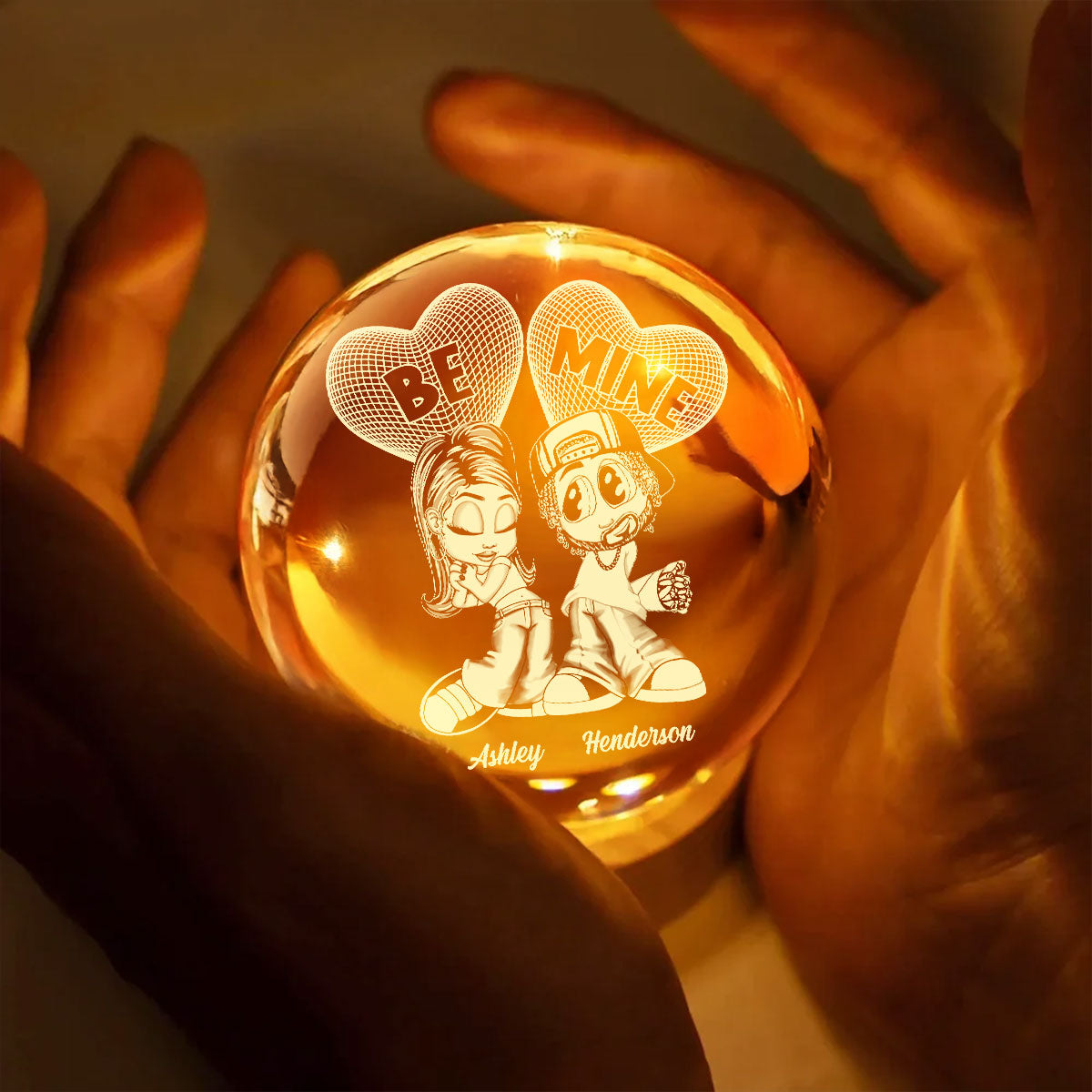 Y2K Couple 3D Illusion Heart - Personalized Crystal Ball LED Night Light - Valentine's Day Gift For Him, For Her
