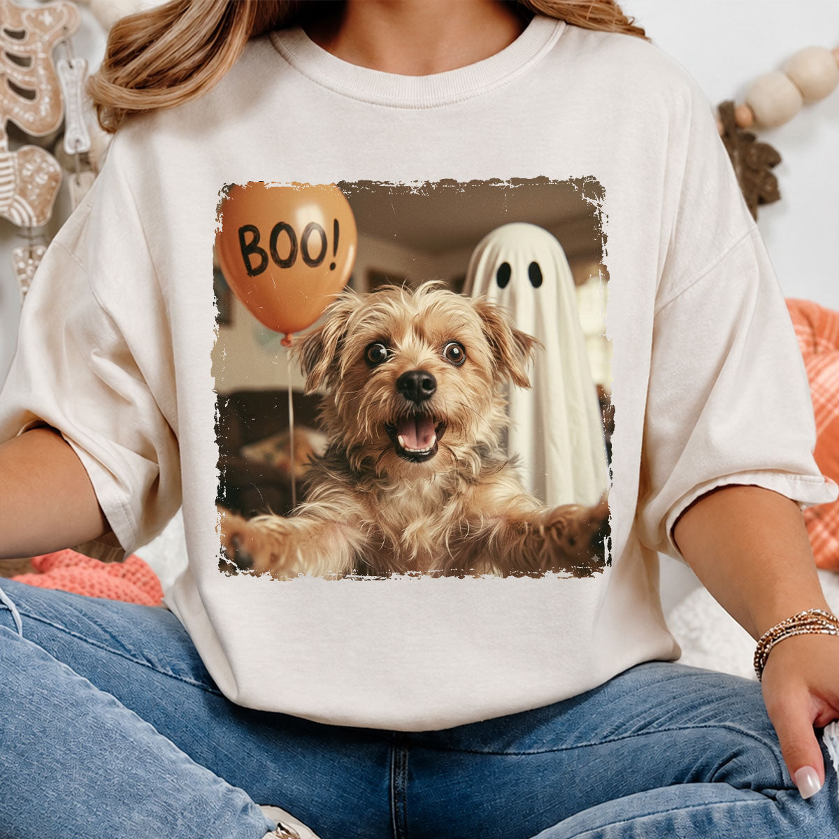 Custom Dog Cat Photo Halloween - Personalized Shirt - Trendy Vintage Spooky Tee for Pet Moms