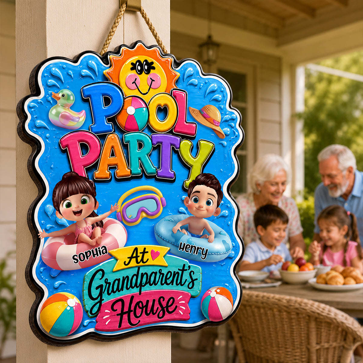 Pool Party At Grandparent's House - Personalized Wood Sign - Gift For Grandparents, Kids, Summer Decoration