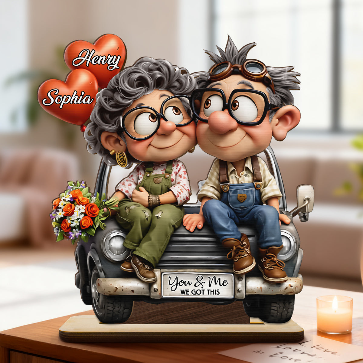 Funny Old Couple Vintage Truck - Personalized 2-Layered Wooden Plaque - Anniversary, Valentine's Day Gift, Gift For Him, Gift For Her