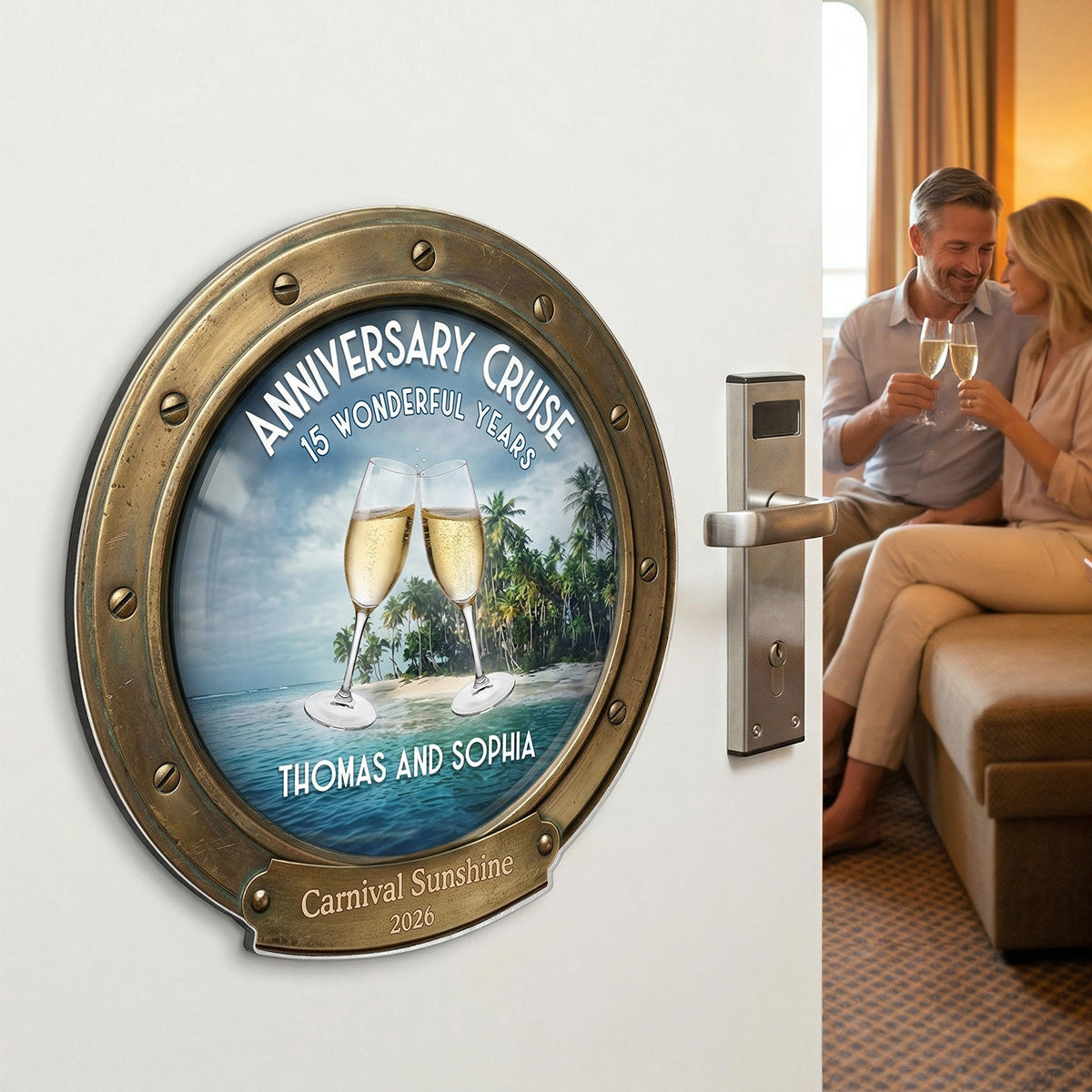 Anniversary Cruise Couple Name - Personalized Cruise Cabin Door Magnet - Anniversary Cruise