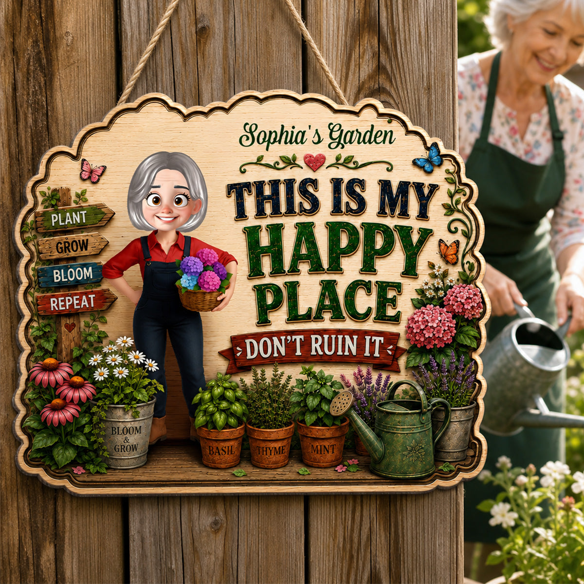 This Is My Happy Place Don't Ruin It Gardening Girl - Personalized Garden Wooden Sign - Home Garden Greenhouse Outdoor Decor
