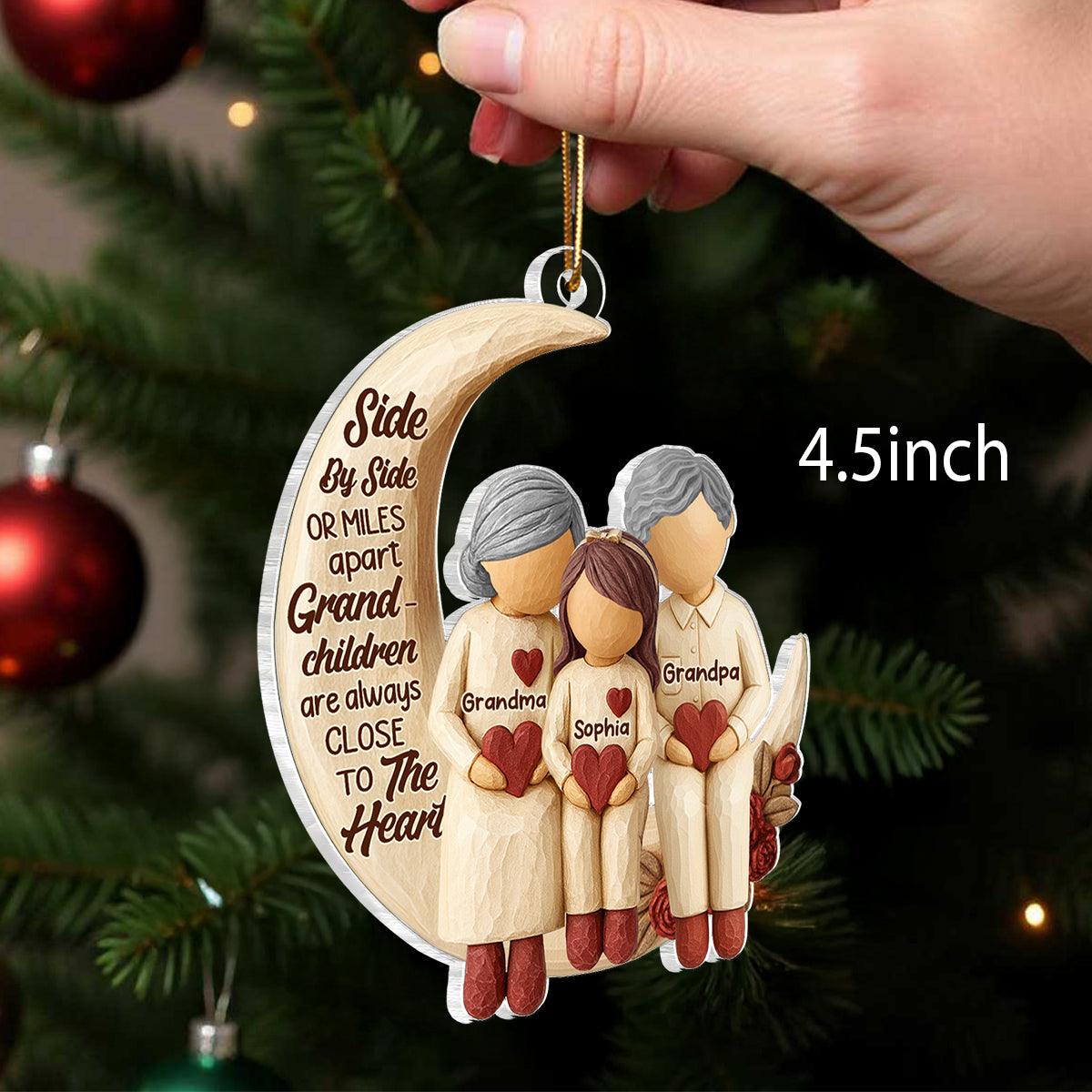 Side by Side or Miles Apart Grandma Grandpa & Grandkids - Personalized Acrylic Ornament - Christmas Gift for Grandparents, Granchildren