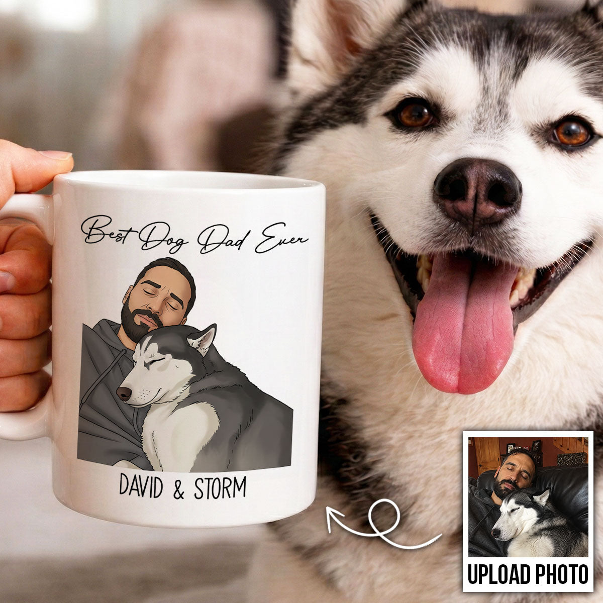 Portrait Color Drawing Style Best Dog Cat Pet Dad Ever - Personalized Mug - Father's Day Gift For Dog Dad, Cat Dad