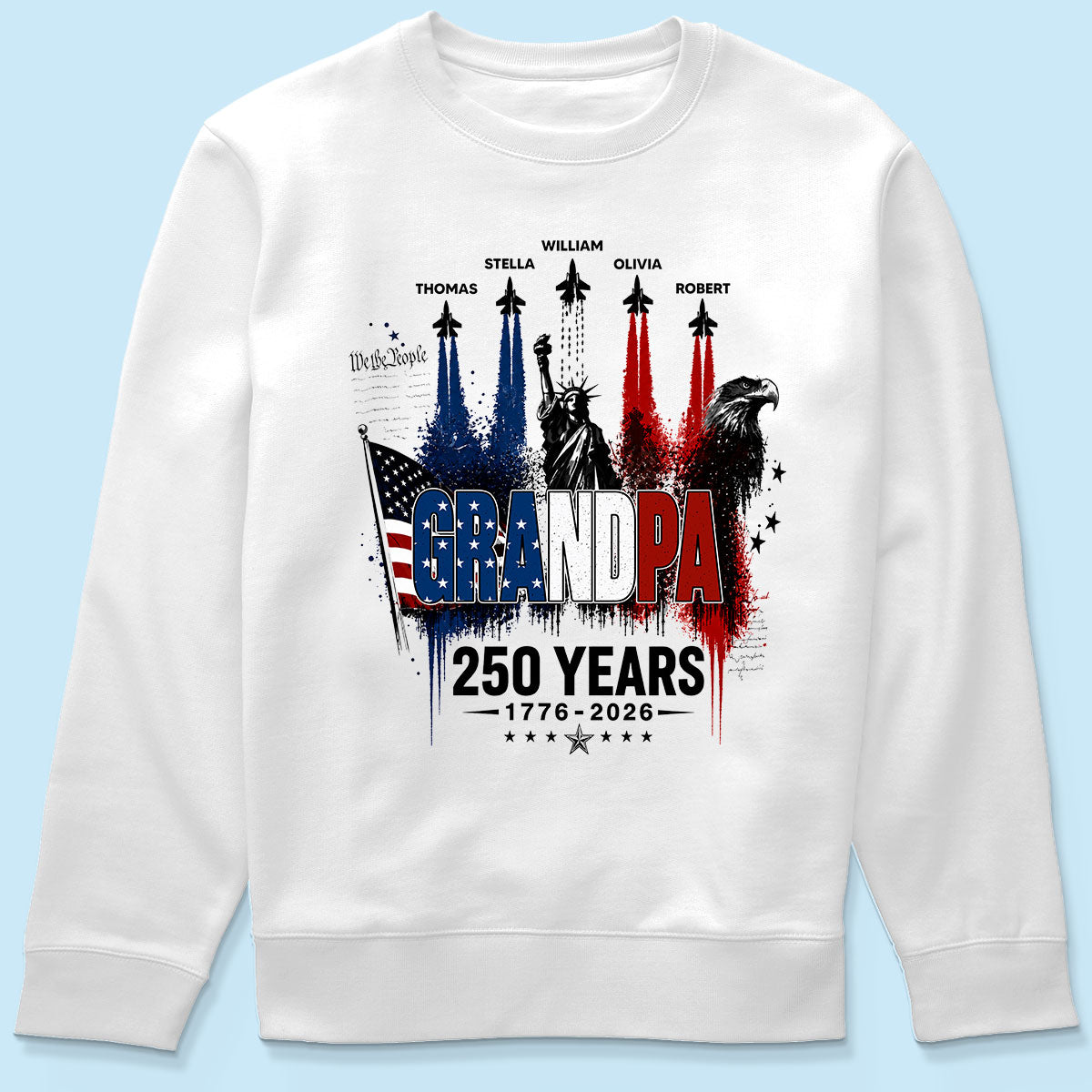 Strong Proud Grandpa Jet Fighter America 250th Anniversary - Personalized Shirt - Father's Day Gift For Dad, Grandpa