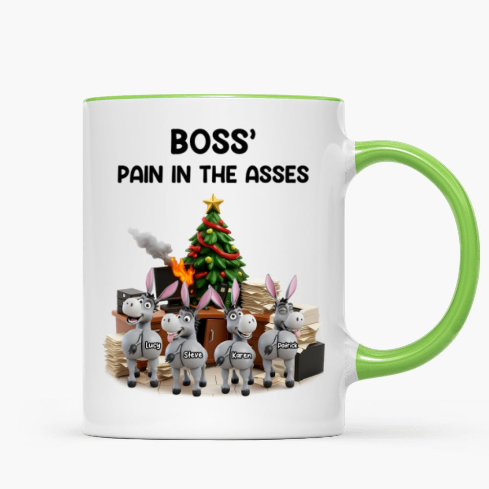 Funny Boss Christmas Pain in the Asses - Personalized Mug - Custom Employee Gift Exchange, White Elephant Gift