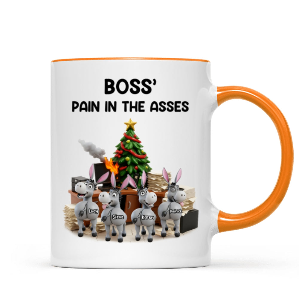 Funny Boss Christmas Pain in the Asses - Personalized Mug - Custom Employee Gift Exchange, White Elephant Gift