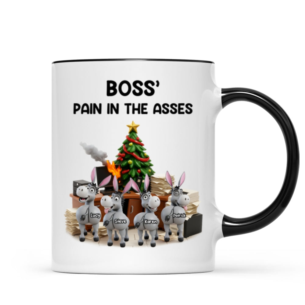 Funny Boss Christmas Pain in the Asses - Personalized Mug - Custom Employee Gift Exchange, White Elephant Gift
