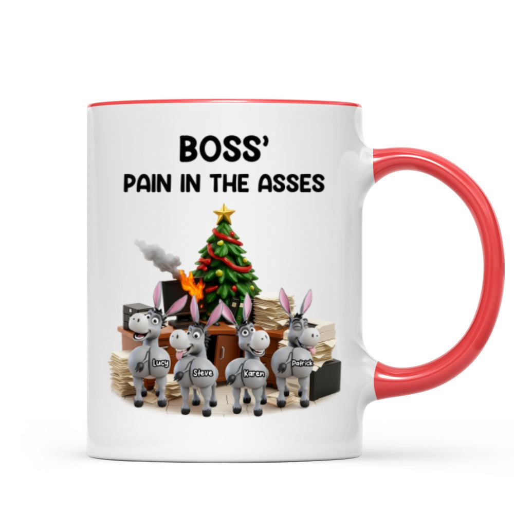 Funny Boss Christmas Pain in the Asses - Personalized Mug - Custom Employee Gift Exchange, White Elephant Gift