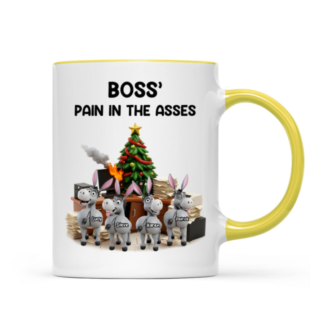 Funny Boss Christmas Pain in the Asses - Personalized Mug - Custom Employee Gift Exchange, White Elephant Gift