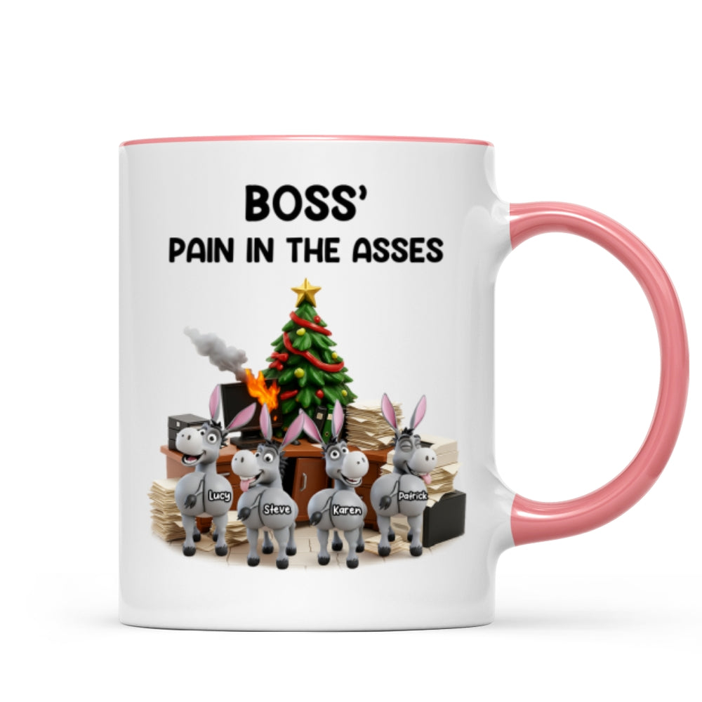 Funny Boss Christmas Pain in the Asses - Personalized Mug - Custom Employee Gift Exchange, White Elephant Gift
