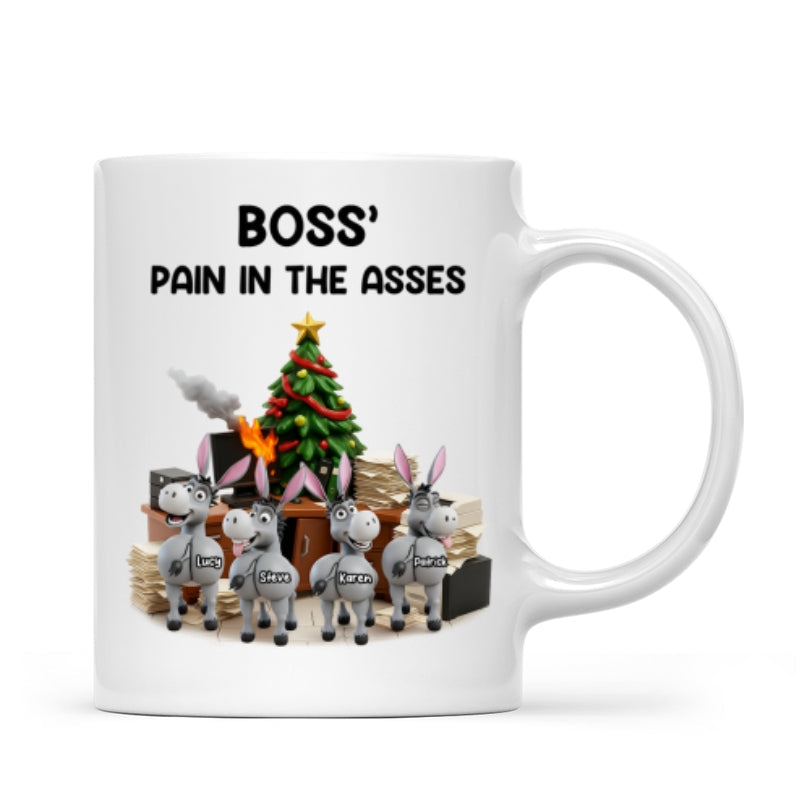 Funny Boss Christmas Pain in the Asses - Personalized Mug - Custom Employee Gift Exchange, White Elephant Gift