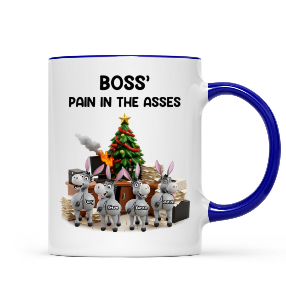 Funny Boss Christmas Pain in the Asses - Personalized Mug - Custom Employee Gift Exchange, White Elephant Gift