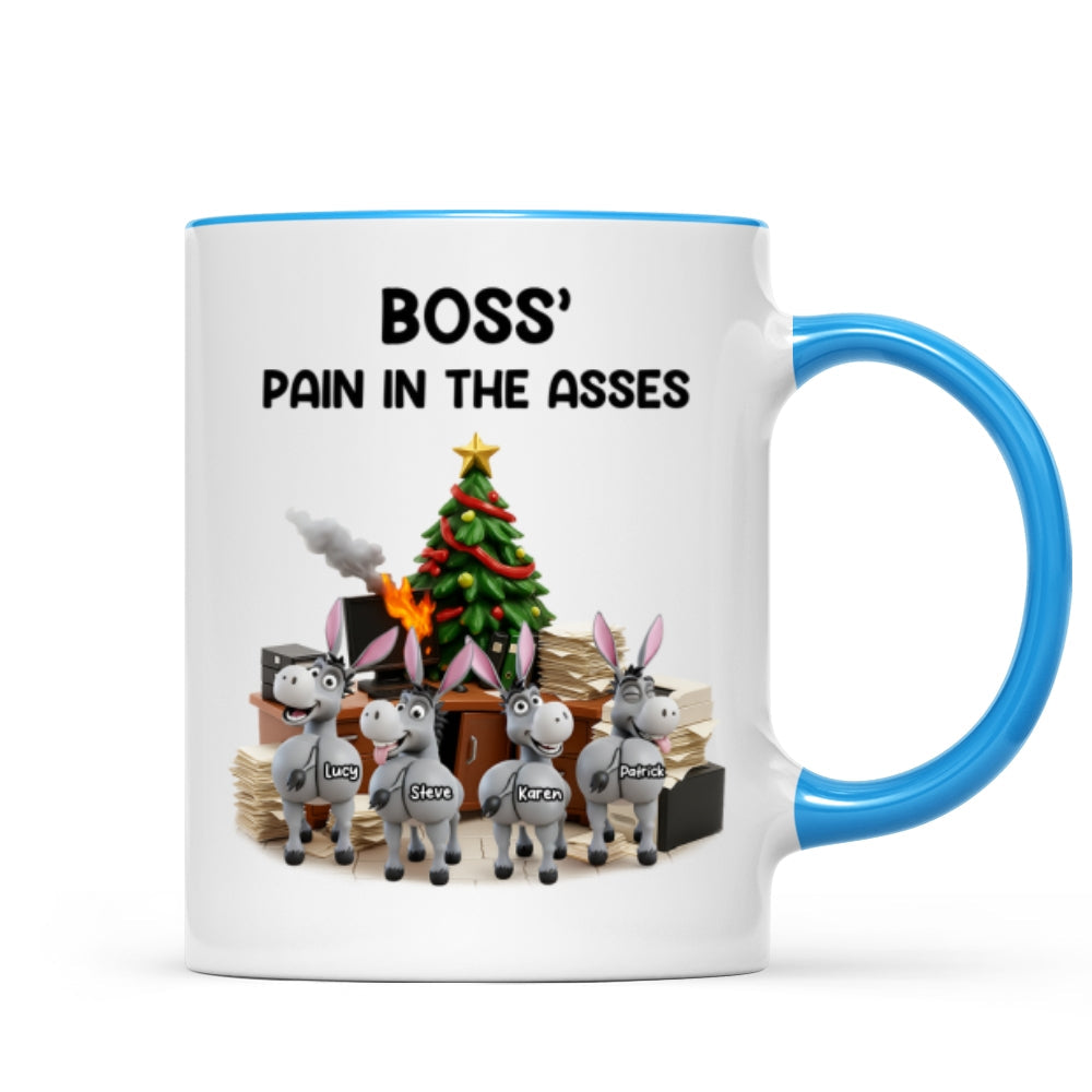 Funny Boss Christmas Pain in the Asses - Personalized Mug - Custom Employee Gift Exchange, White Elephant Gift