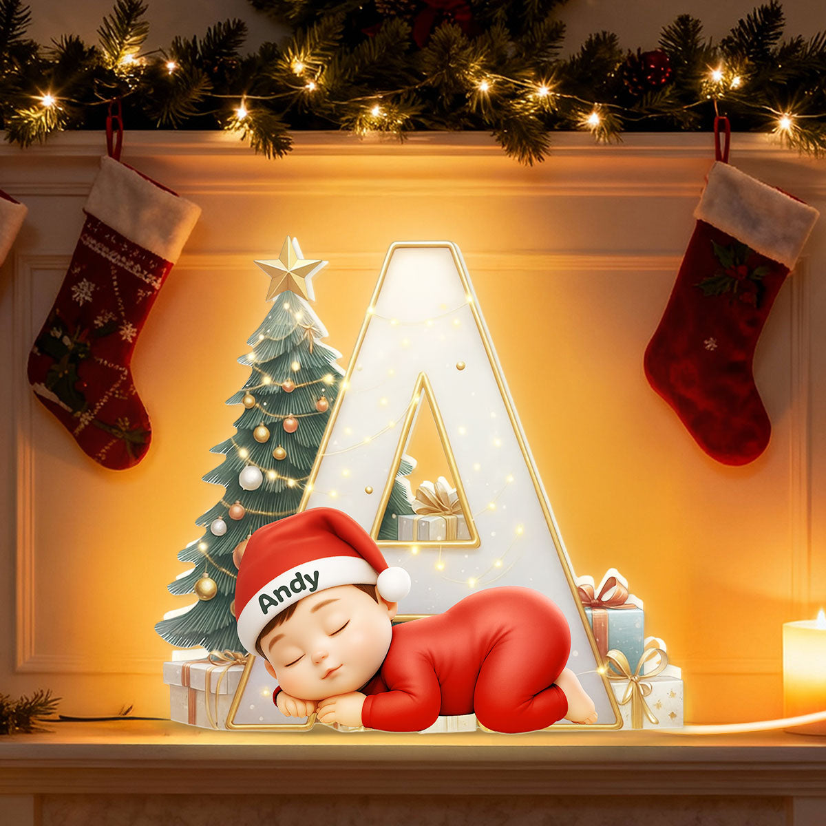 Baby Sleeping Initial Letter Nursery Lamp - Personalized Light Box - Christmas Gift for Grandkids, Baby, Newborn