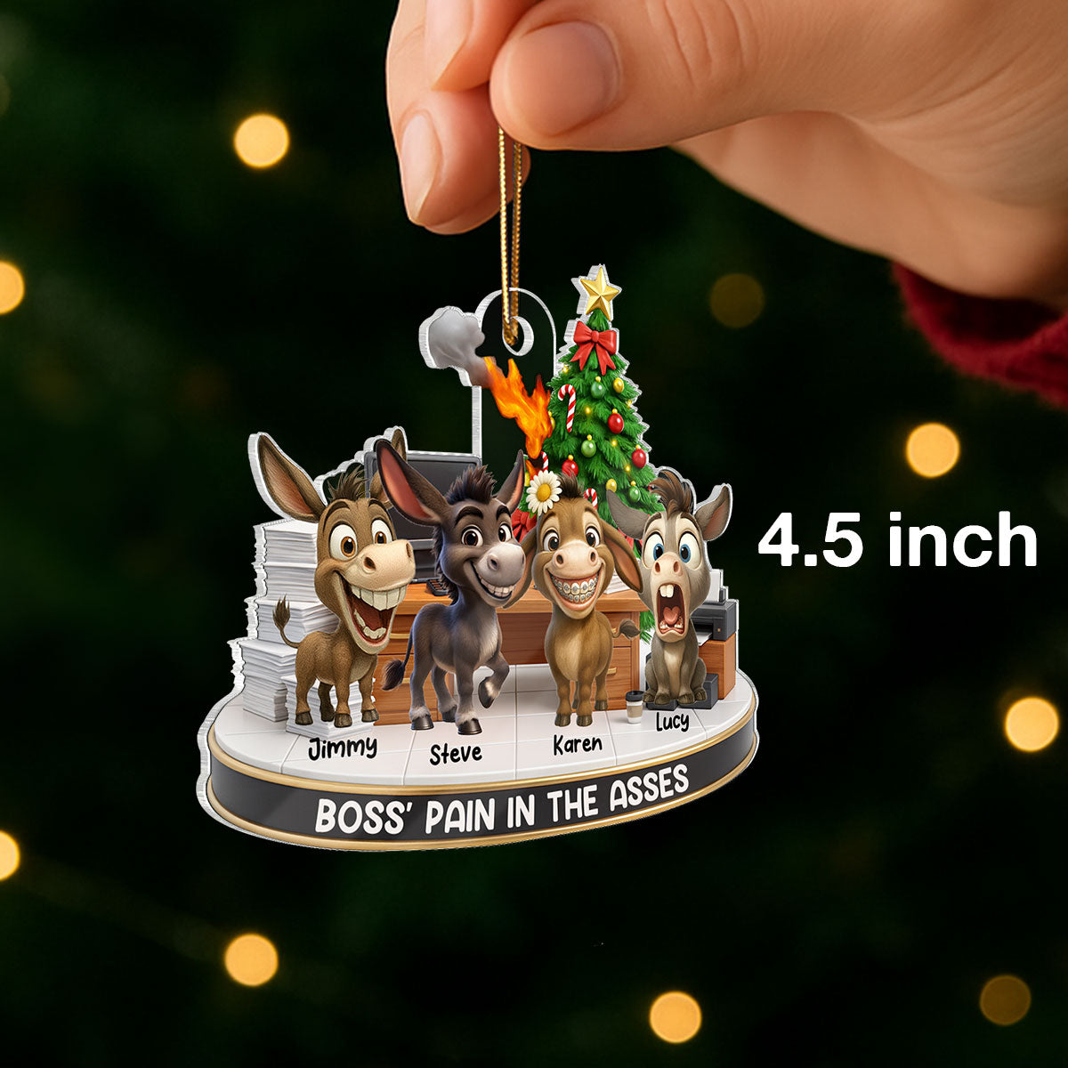 Boss Pain in the Asses, Donkey Office Decoration - Personalized Acrylic Ornament - Custom Employee Gift Exchange, White Elephant Gift