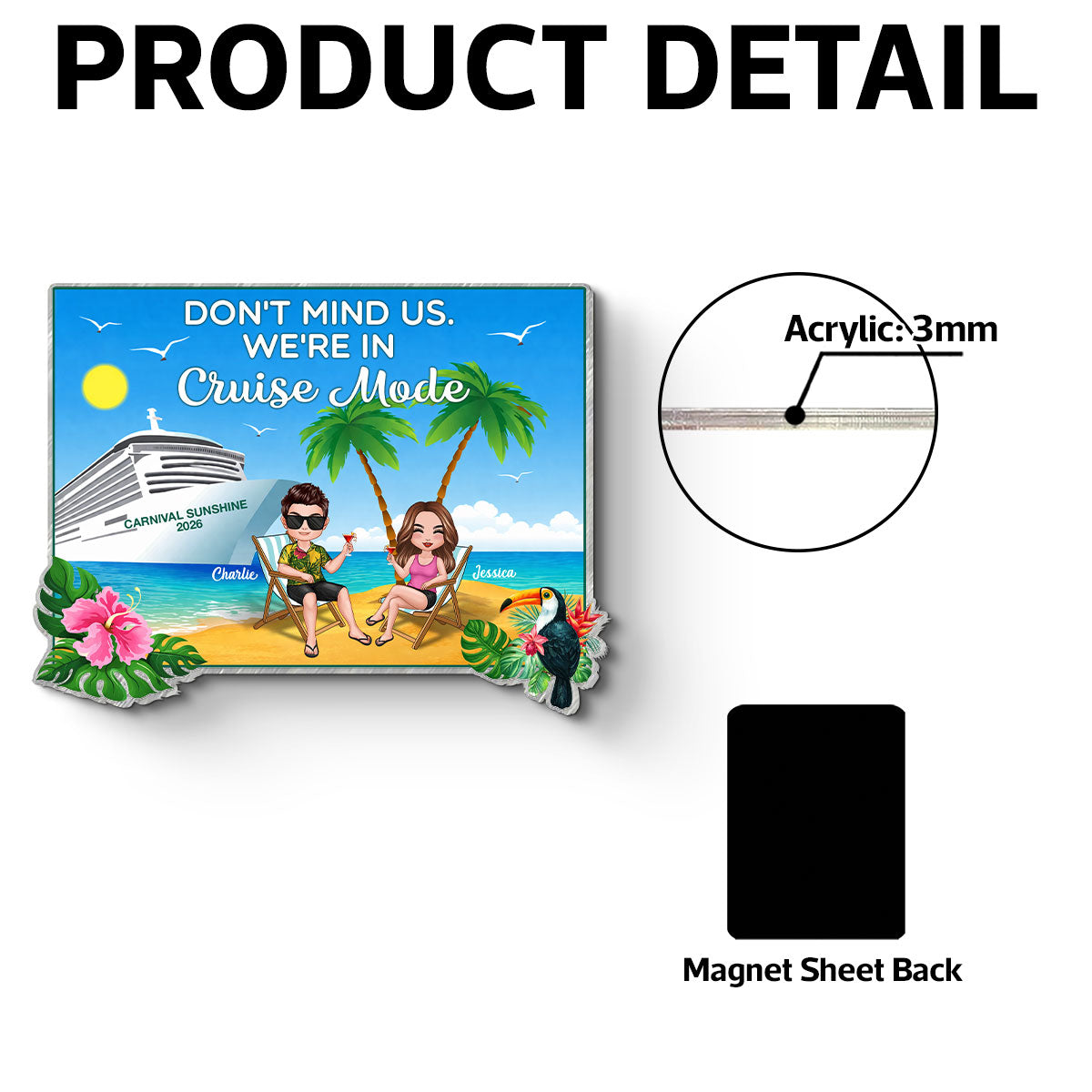 We're In Cruise Mode Doll Couple Sitting On The Beach - Personalized Cruise Ship Door Magnet