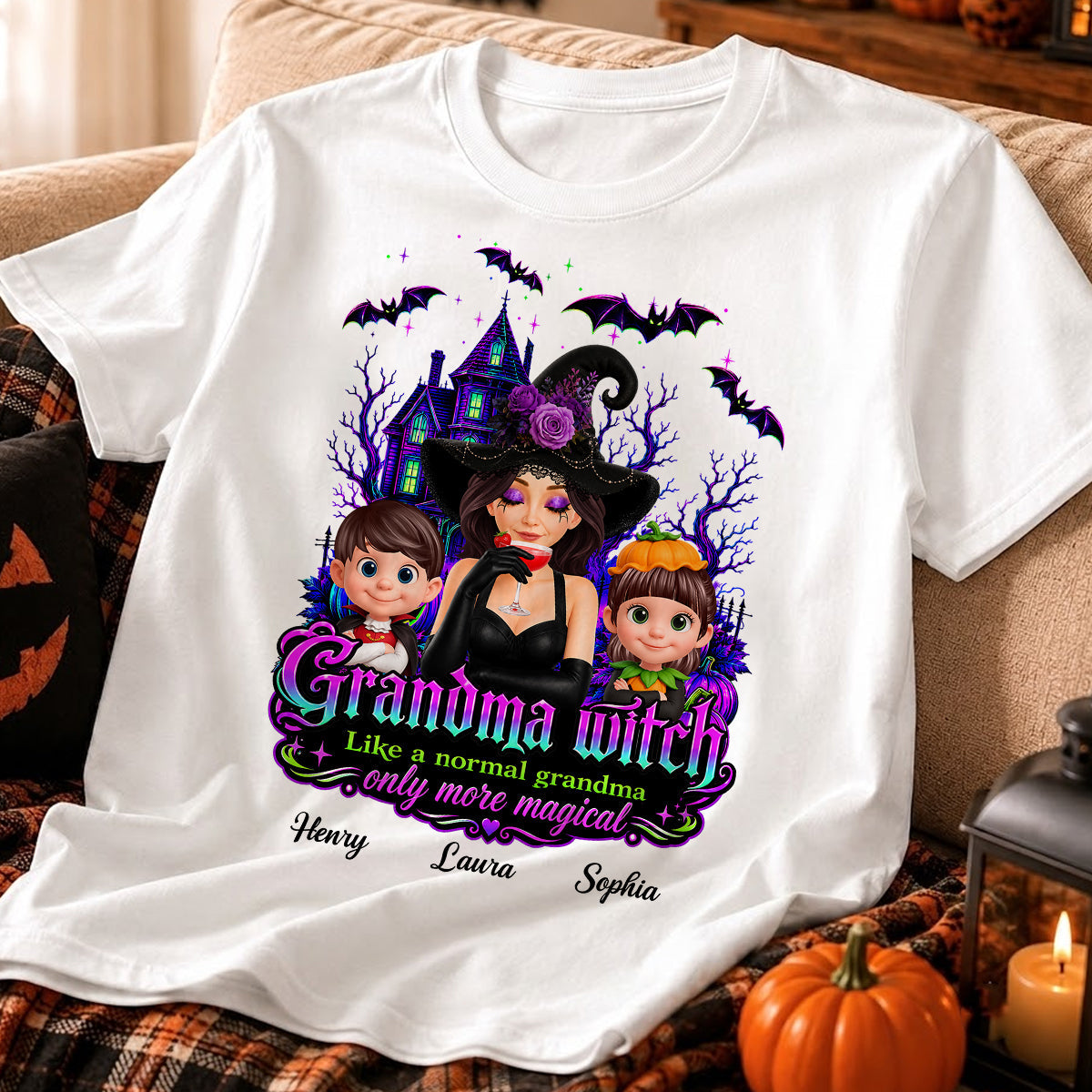 Grandma Mom Witch More Magical - Personalized Shirt - Halloween Spooky Scene, Gift for Grandma