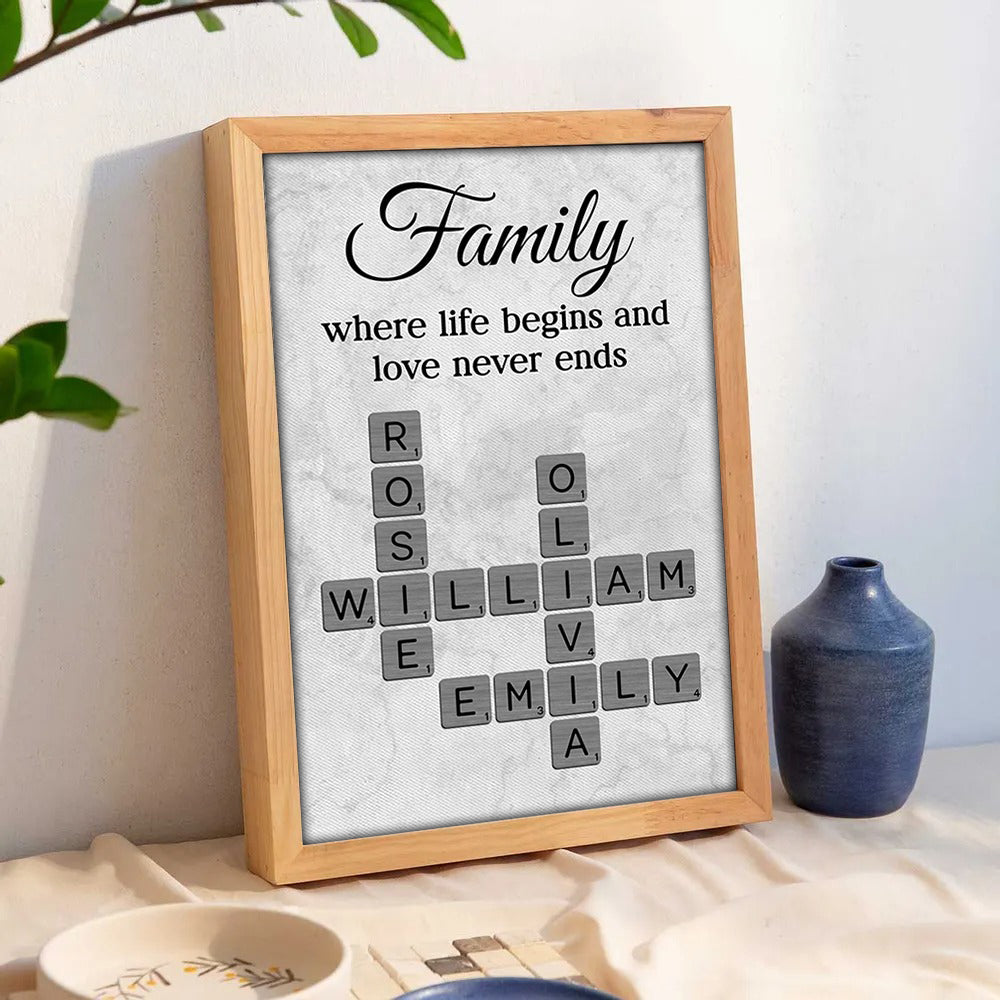 Family Where Life Begins and Love Never Ends Crossword - Personalised Poster - Sentimental Gift for Loved Ones