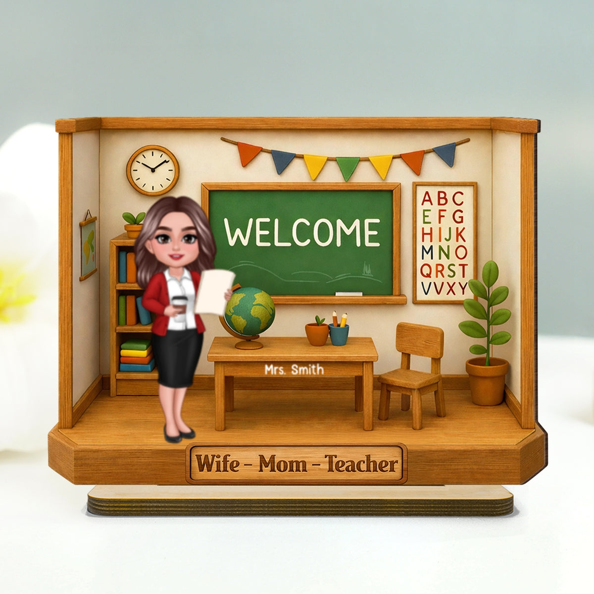 Wife Mom Teacher - Personalized 2-Layered Wooden Plaque - Gift For Teacher Mom
