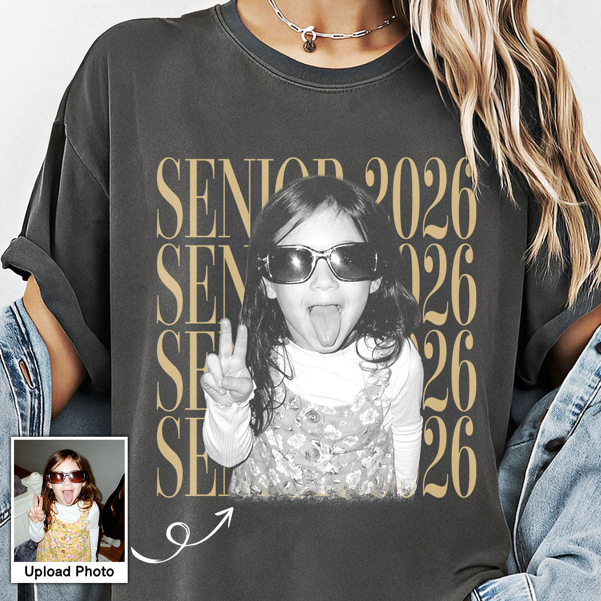Retro Vintage Photo And Year Senior - Personalized Shirt - Custom Graduate Picture Shirt, Graduation Gift, Family Matching Shirt Graduation Party Celebration