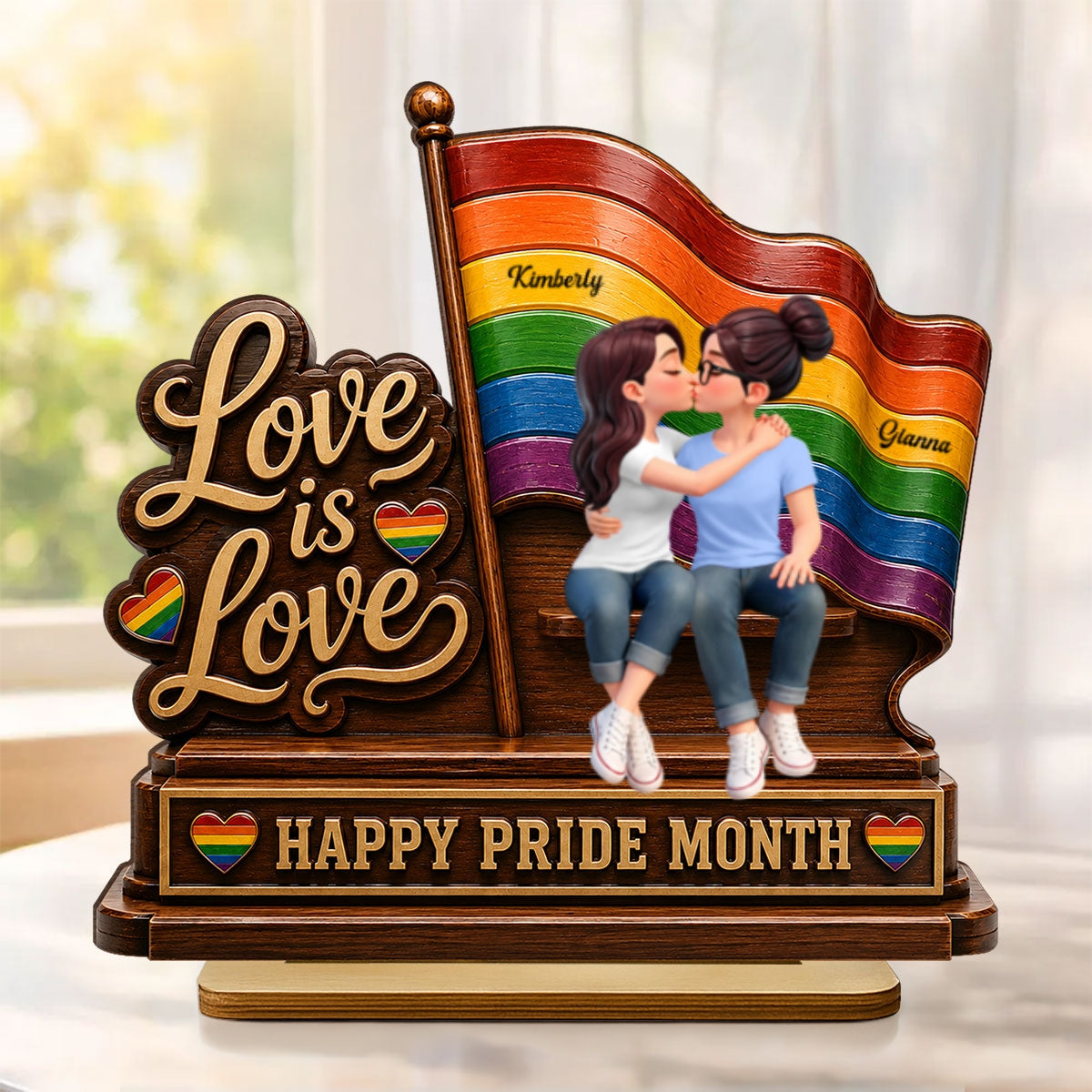 Happy Pride Month LGBT Couple - Personalized 2-Layered Wooden Plaque - Heartfelt Gift for Her, Gift for Him