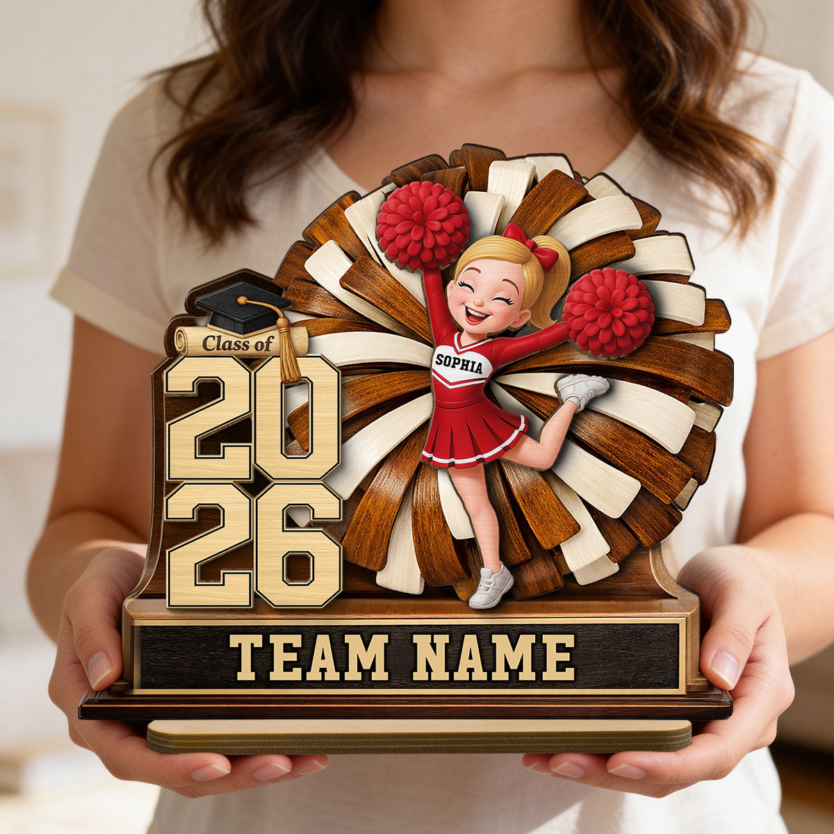 Cheerleader Senior Keepsake 2D Flat - Personalized 2-Layered Wooden Plaque - Graduation Gift For Son, Daughter