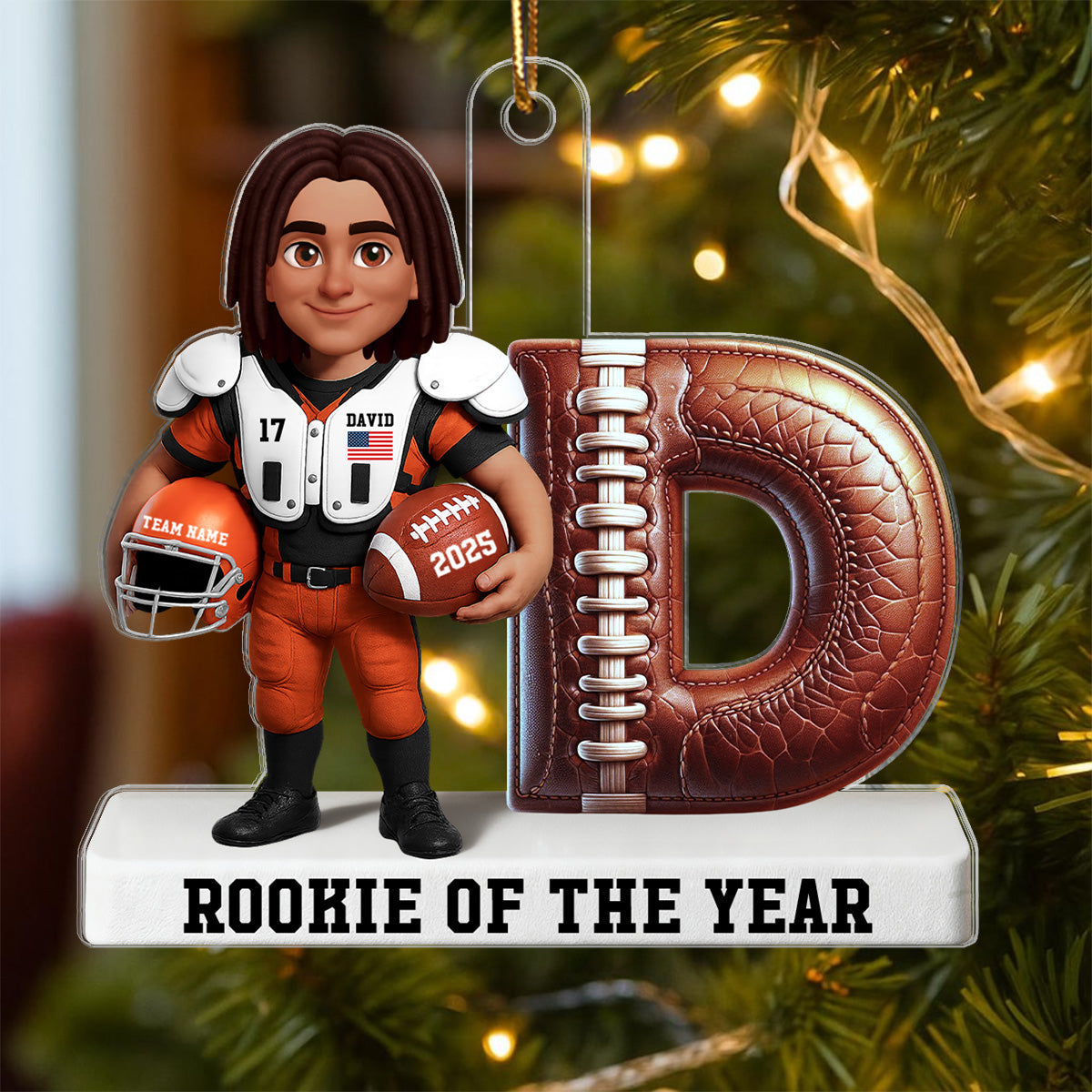 Proud American Football Player By Initial 3D Effect - Personalized Acrylic Ornament