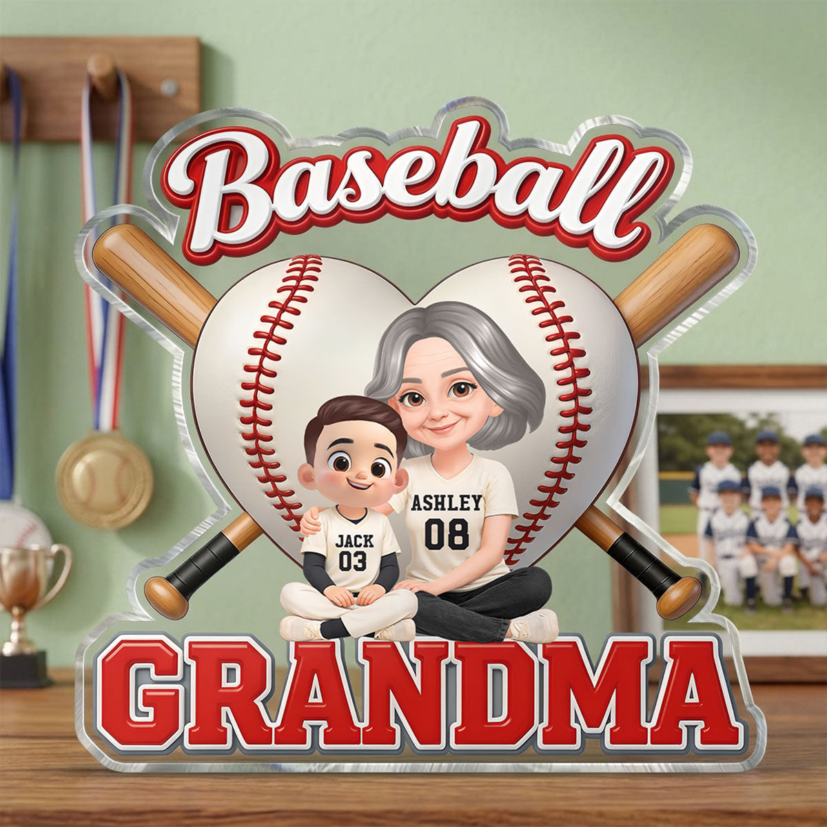 Little Sluggers Crew Baseball Grandma - Personalized Acrylic Block Plaque - Mother's Day Gift For Grandma, Mom