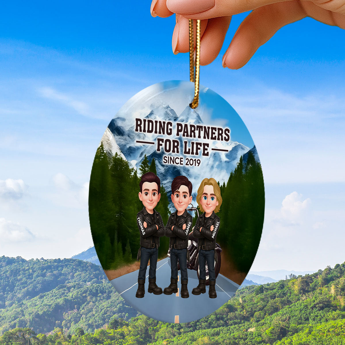 Bikers Riding Partners For Life Christmas - Personalized Ceramic Ornament - Gift For Bikers, Gift For Bikers