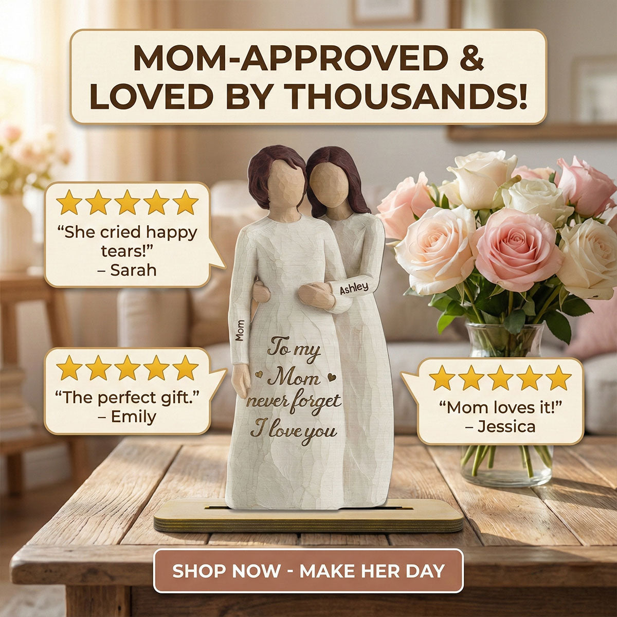To Mom Never Forget I Love You 2D Flat - Personalized 2-Layered Wooden Plaque - Gift For Mom From Daughter