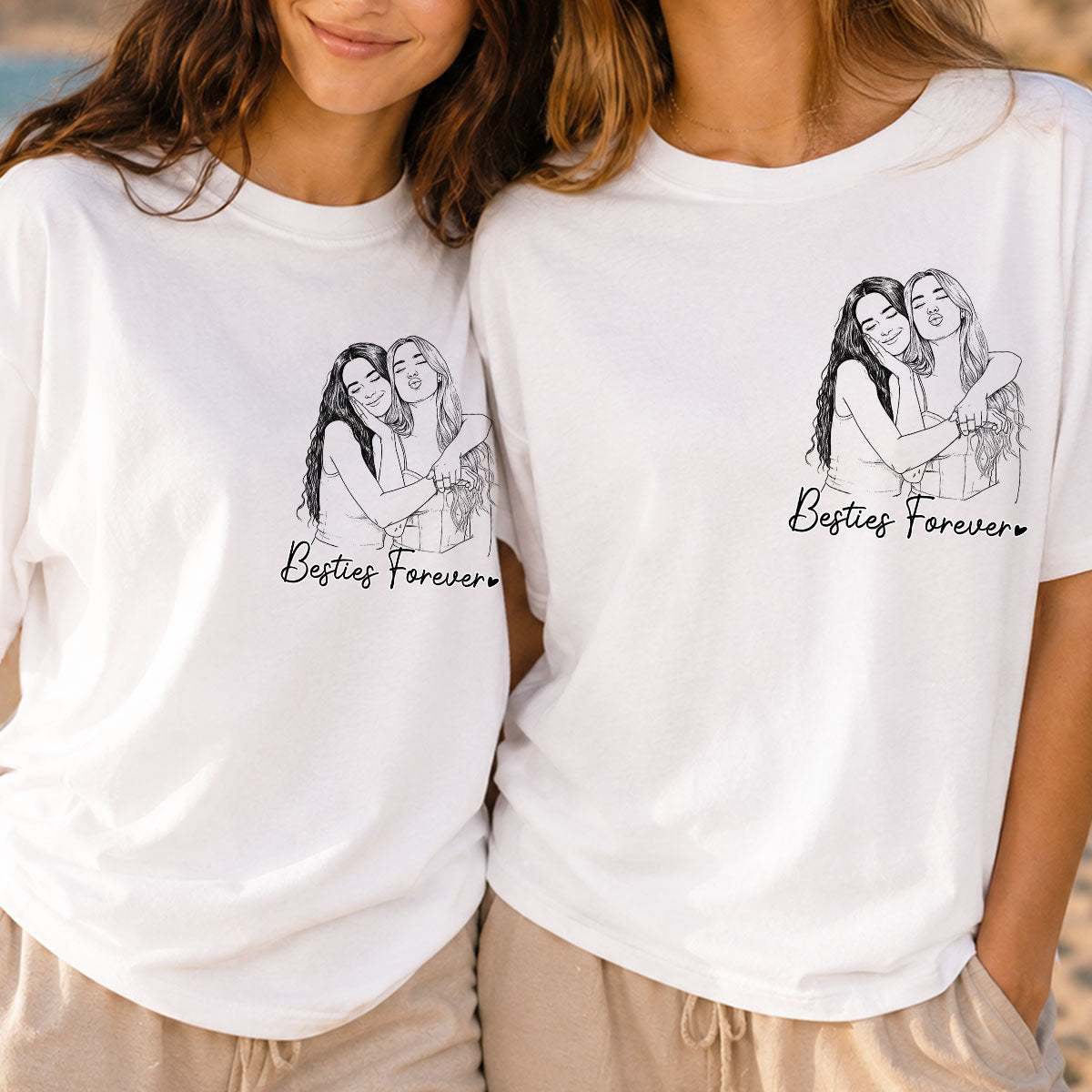 Sketch Style Besties Forever Custom Photo - Personalized Shirt - Birthday Gift, Gift For Best Friends
