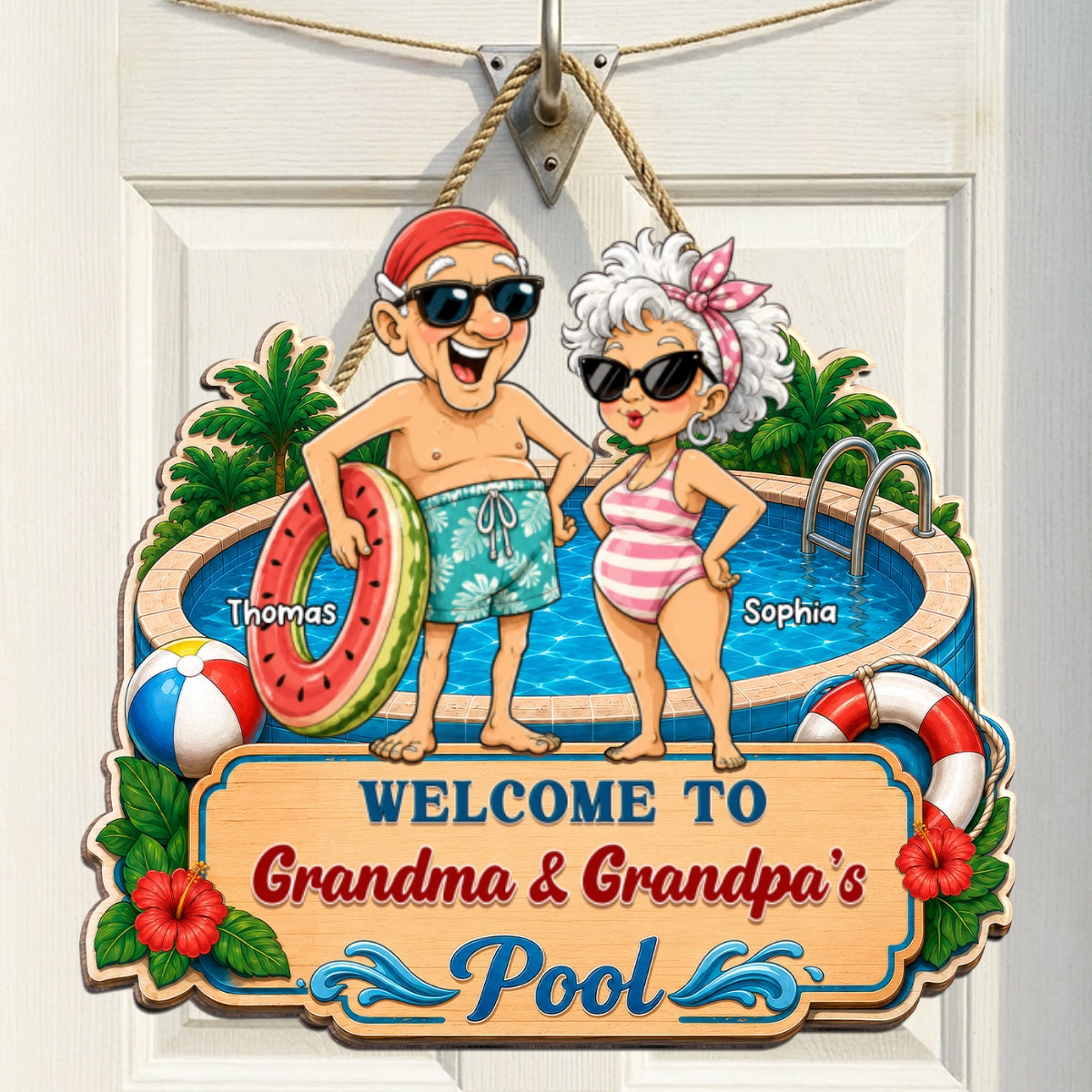 Welcome To Grandma & Grandpa's Pool 2D Flat - Personalized Pool Wooden Sign - Poolside Decor For Grandparents