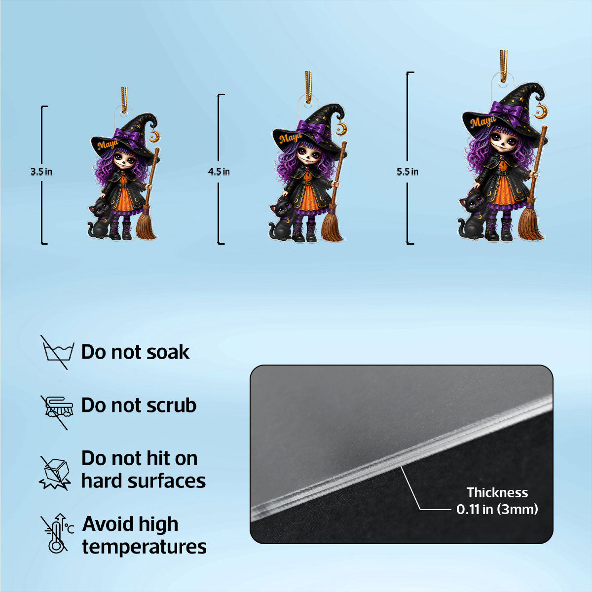 Little Witch 2D Flat - Personalized Acrylic Ornament - Halloween Gift For Daughter, Granddaughter