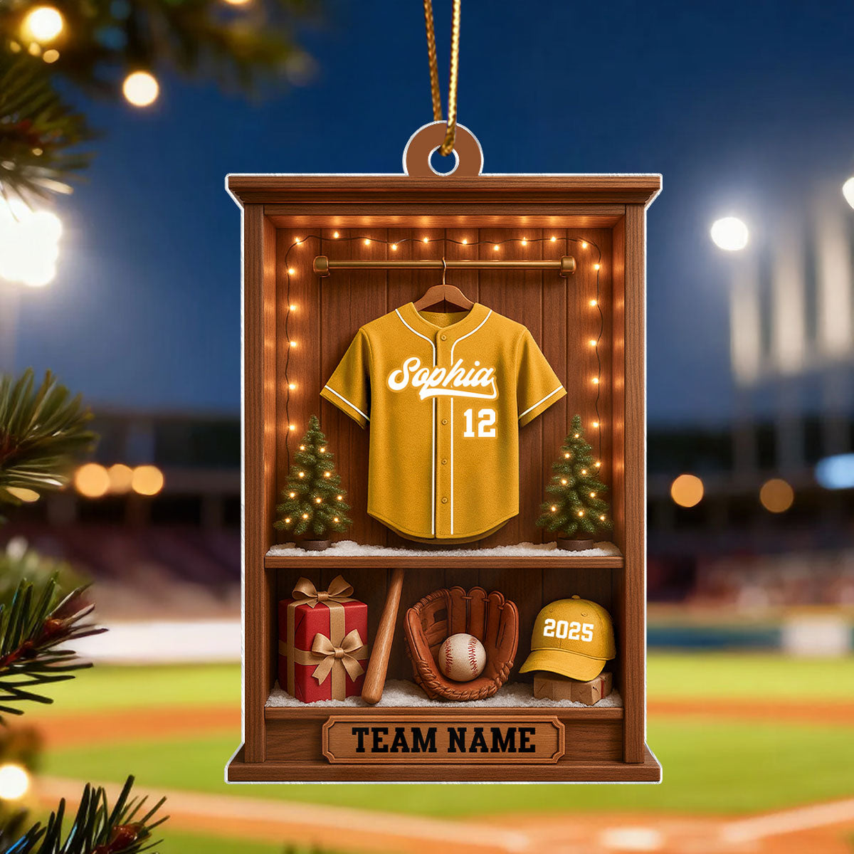 3D Effect Holiday Baseball Display - Personalized Acrylic Ornament - Christmas Gift for Sons, Daughters, Grandkids