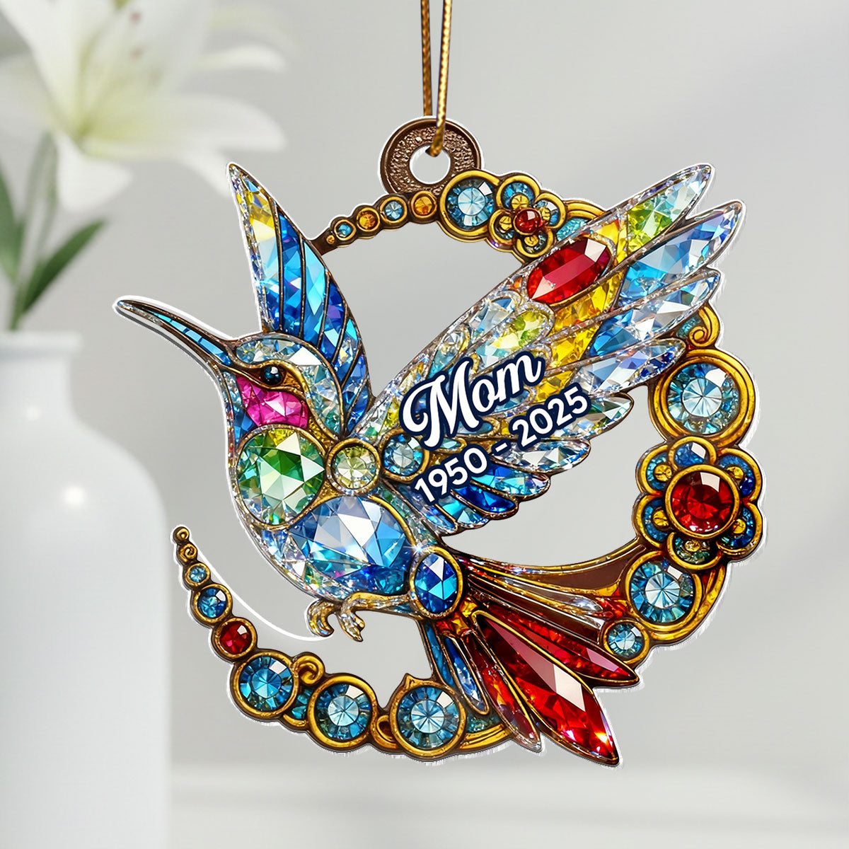 3D Crystal Effect Colorful Hummingbird Memorial - Personalized Acrylic Ornament - Remembrance Gift, Sympathy Gift