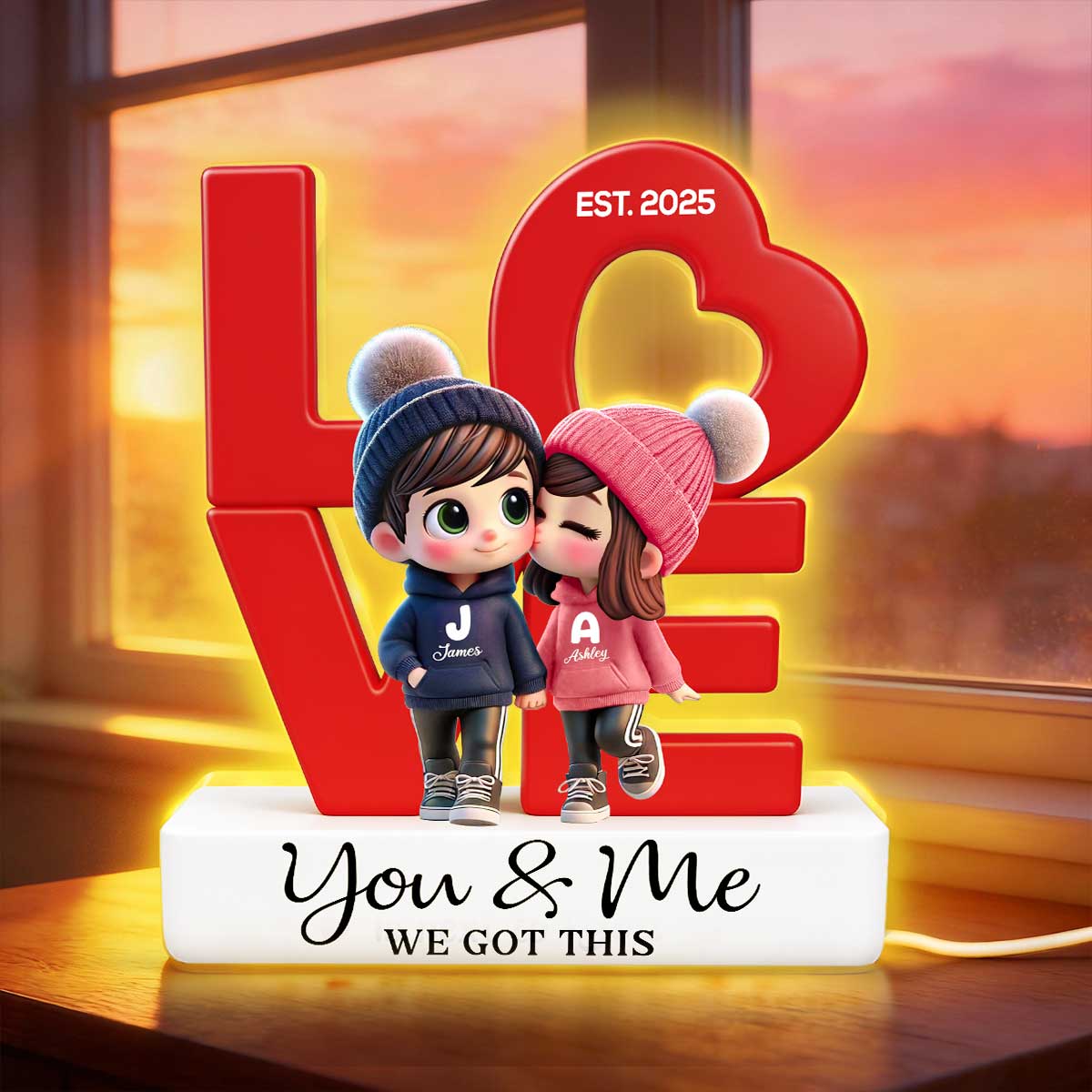 Eternal Love Cute Chibi Couple - Personalized Light Box - Heartfelt Valentine's Day Gift, Anniversary Gift For Couple, For Him, For Her