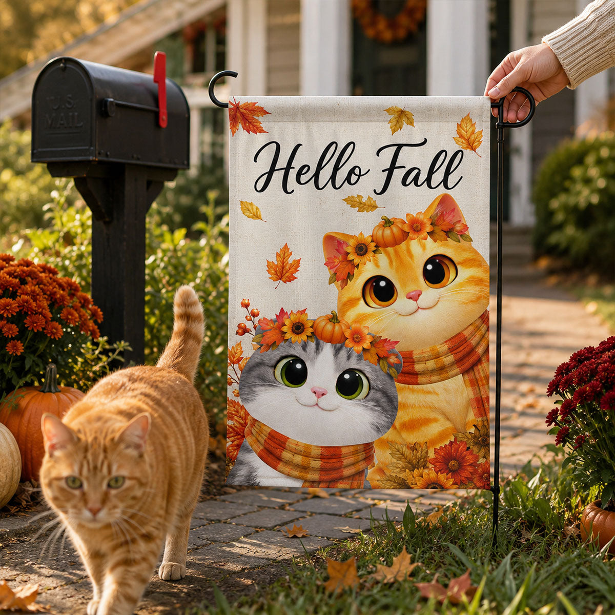 Cute Cats Welcome - Personalized Garden Flag - Cozy Fall Decor for Cat Lovers