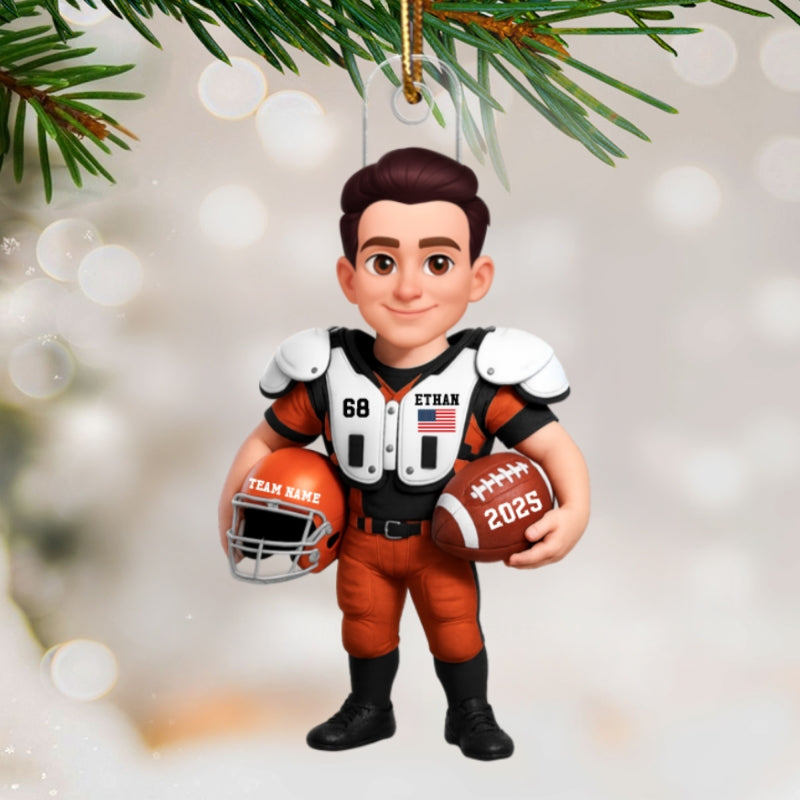 3D Effect Proud American Football Player - Personalized Acrylic Ornament - Gift For Football Lovers, Grandson, Son, Husband