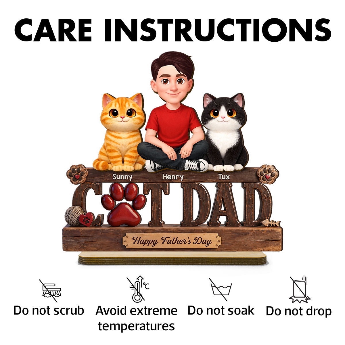 Best Cat Dad Happy  - Personalized 2-Layered Wooden Plaque -  Gift For Cat Dad, Cat Lovers