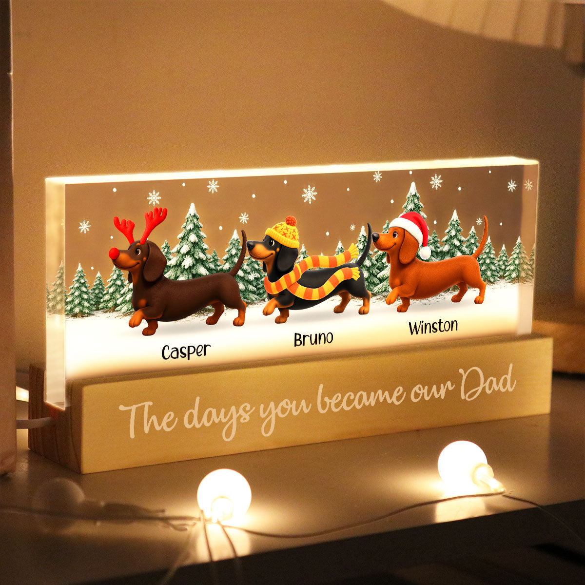 Christmas Dachshunds Walking In A Wiener Wonderland - Personalized Acrylic Block Plaque LED Night Light