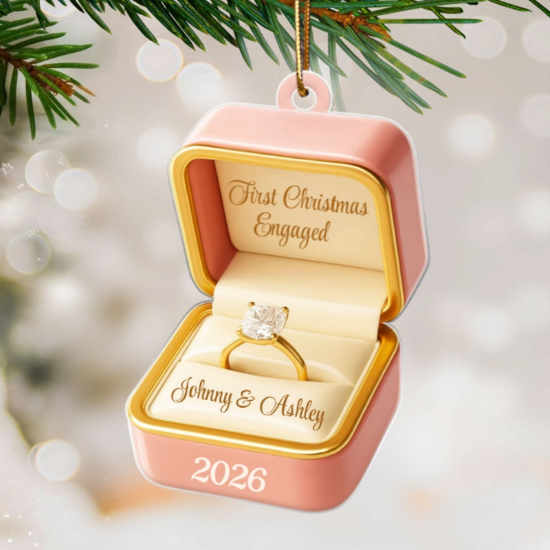 Custom Ring Box Couple Engagement - Personalized Acrylic Ornament, Custom Name Proposal Keepsake, Engagement Gift