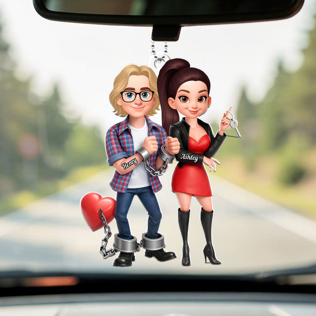 Funny Cartoon Couple - Personalized Car Hanger - Gift for Couple