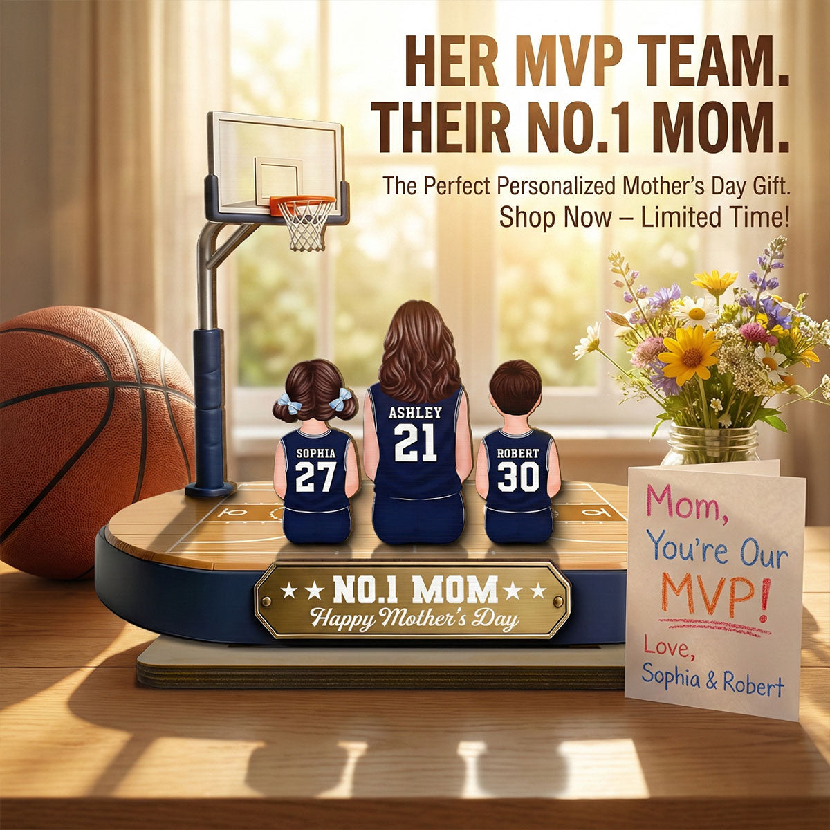 Mommy's Basketball Dream Team - Personalized 2-Layered Wooden Plaque -  Gift For Basketball Mom