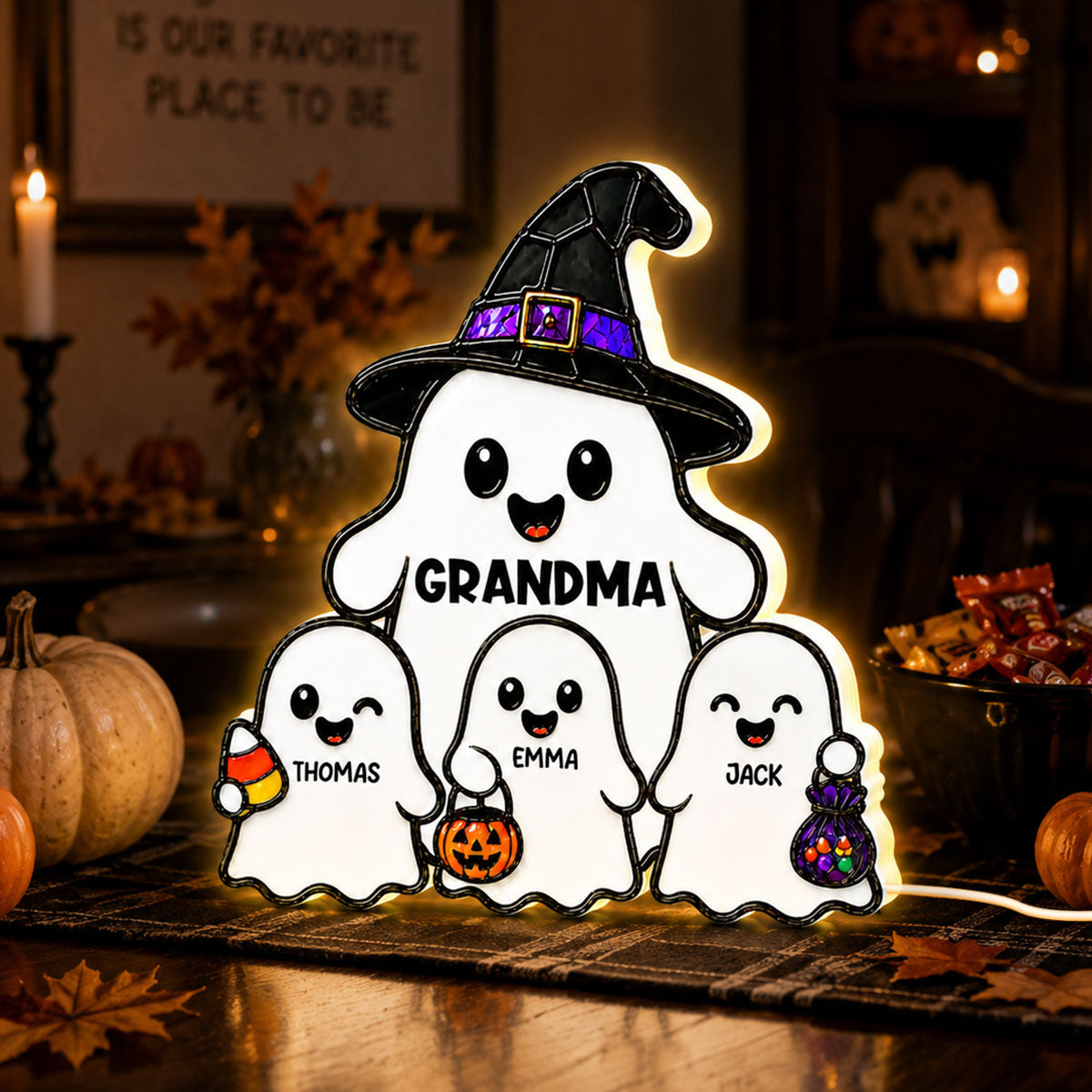 Whimsical Grandma's Boo Crew - Personalized Light Box - Halloween Decoration For Grandma