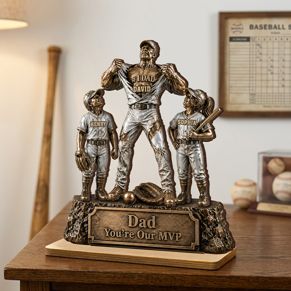 No 1 Dad Baseball Victory Trophy - Personalized 2-Layered Wooden Plaque -  Gift for Dad, Husband