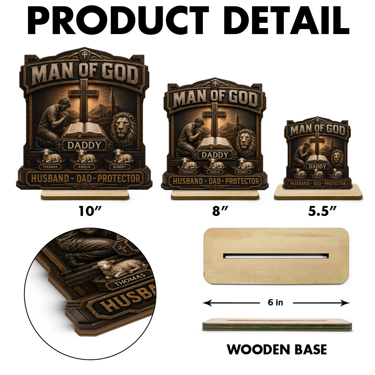 Man Of God - Personalized 2-Layered Wooden Plaque -  Gift For Dad, Husband, Grandpa, Christian Dad