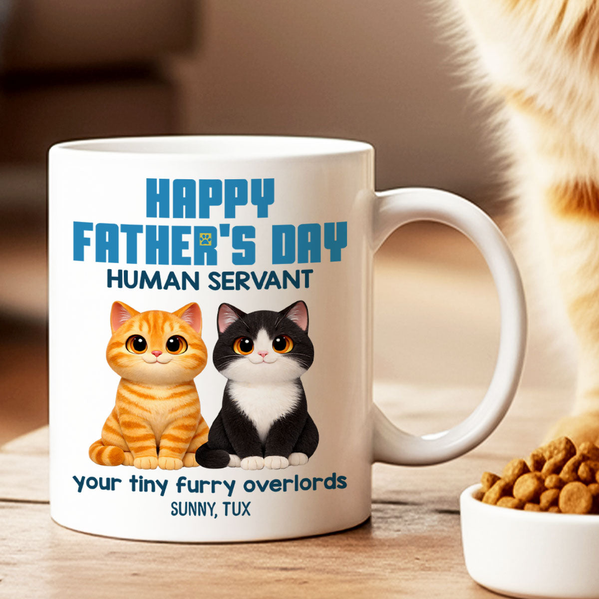 Cat Dad Cute Fluffy Cats Happy Father's Day Human Servant - Personalized Mug - Funny Father's Day Gift For Cat Dad, Cat Lovers