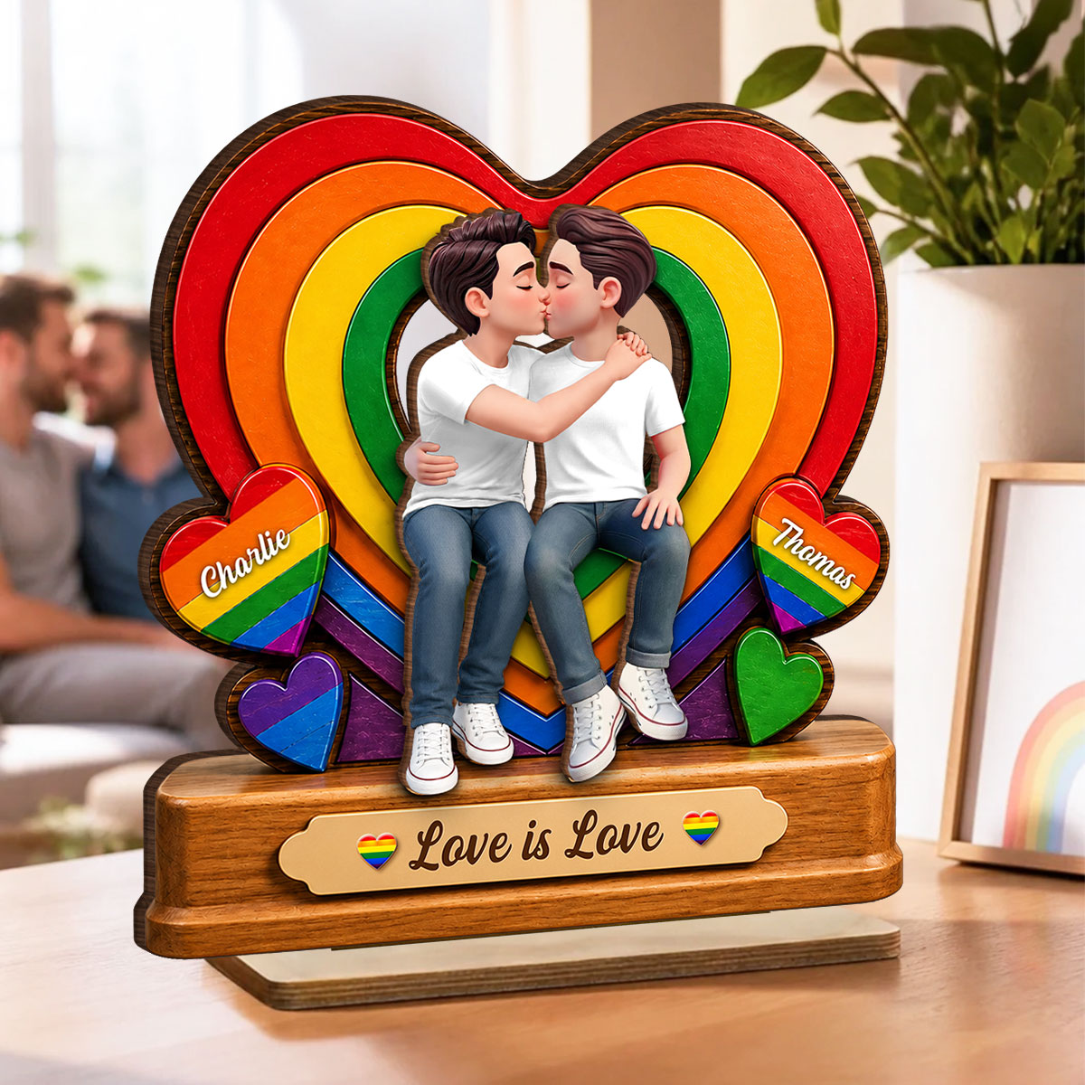 Together With Pride LGBT+ Couple - Personalized 2-Layered Wooden Plaque - Gift For Couple, Happy Pride Month